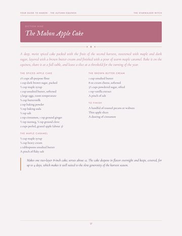 The recipe page, The Mabon Apple Cake, spiced apple and maple