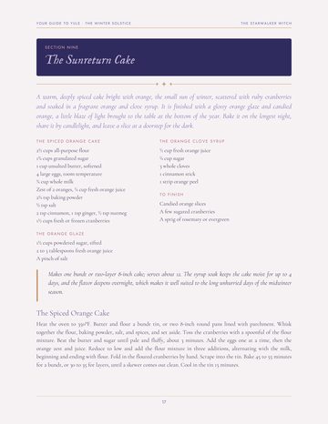The recipe page, The Sunreturn Cake, spiced orange and cranberry